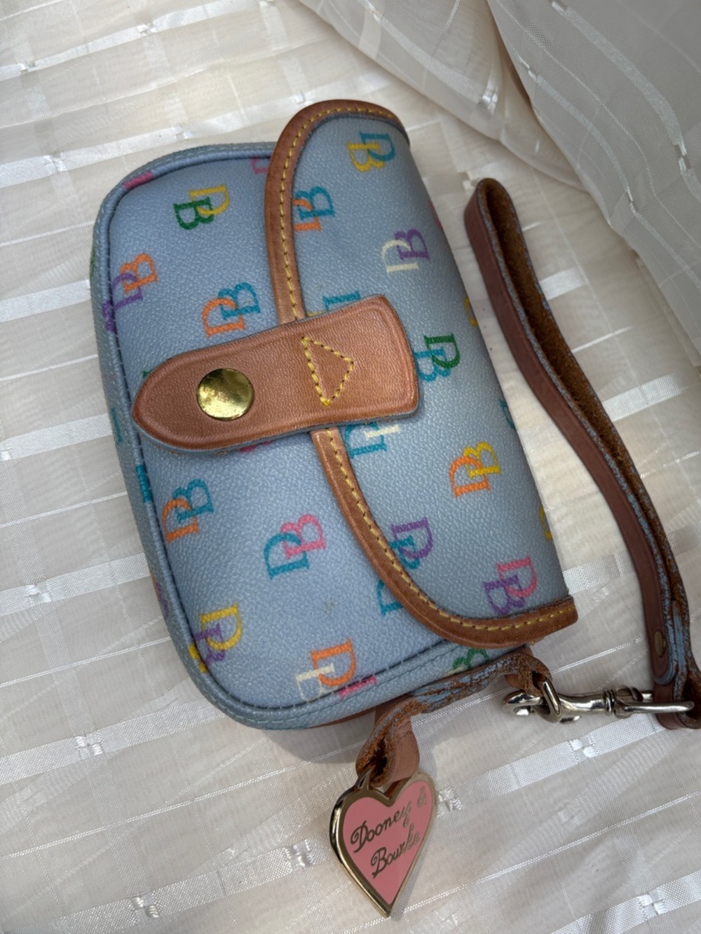 Vintage Dooney & Bourke Y2K Rainbow IT Blue Bag Wristlet + Pink Heart Charm